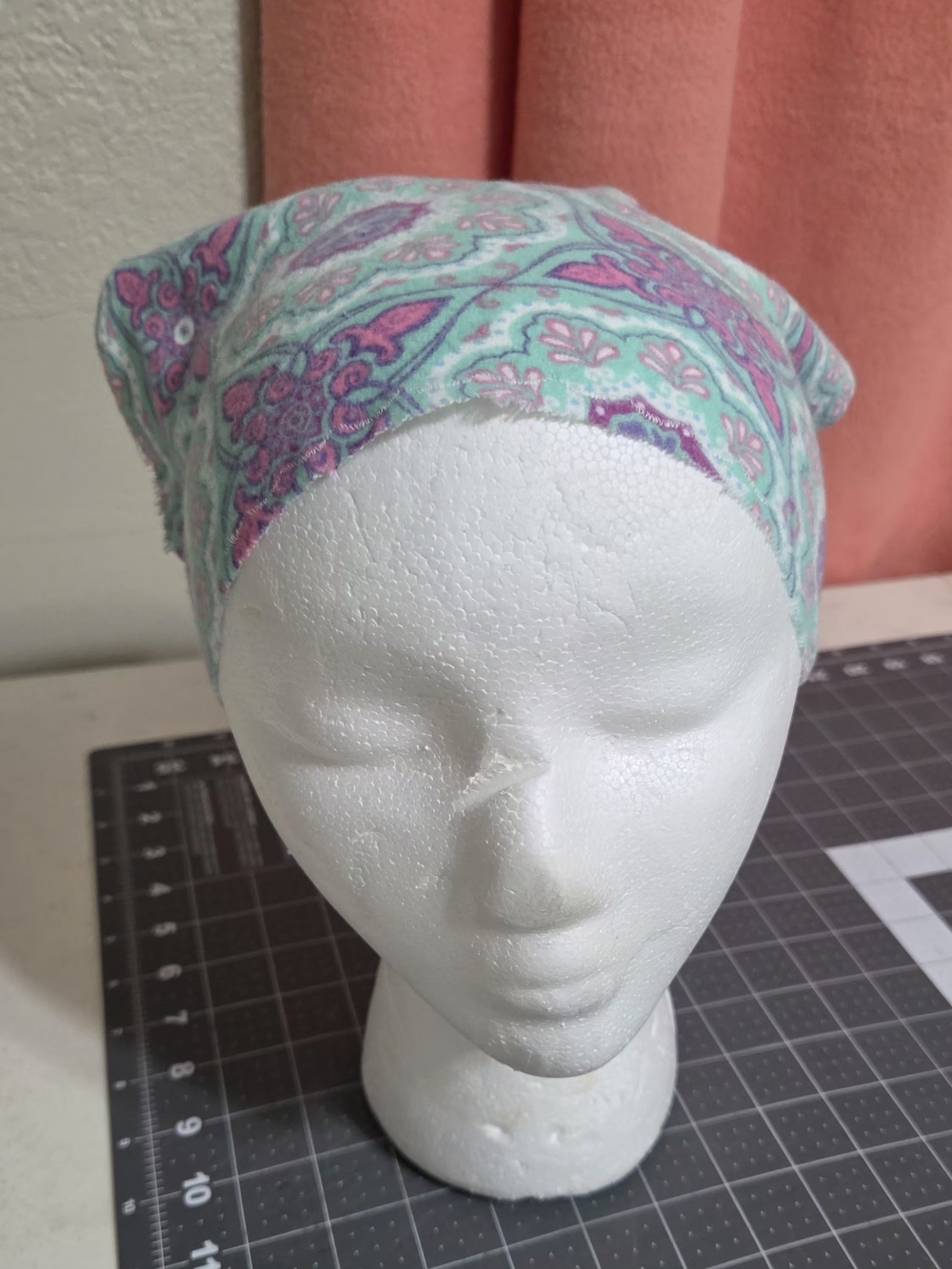Mint and Pink Paisley Cotton Headscarf